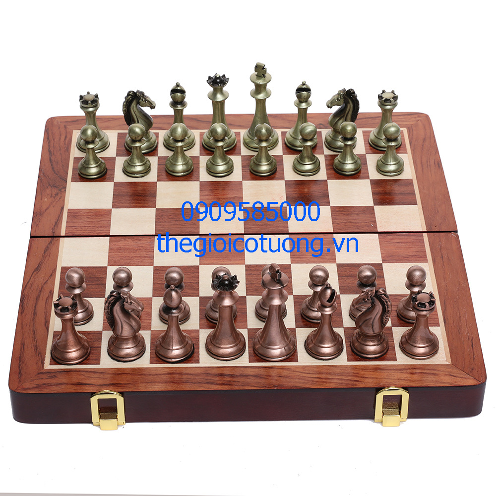 Bộ cờ vua hợp kim bàn gỗ tự nhiên cao cấp (size vừa)